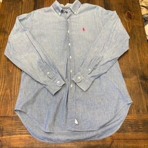 Polo Ralph Lauren Mens Button Down Shirt Long Sleeve‎ Blue Oxford Red Pony 16/35